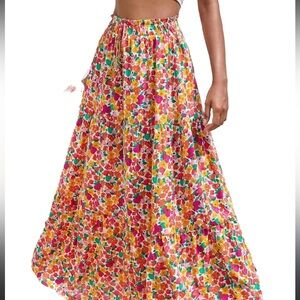 Amazon Red and Yellow Tiered A-Line Maxi Skirt Casual